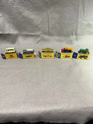 VTG 1960'S LESNEY MATCHBOX SERIES VEHICLES  (5) W/ ORIG. BOXES NO.21,31,36,43,50