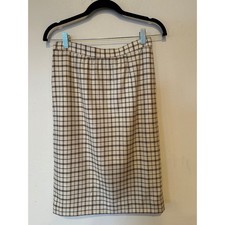 Vintage Valentino Plaid Pencil Skirt Brown Cream High Waist 28"