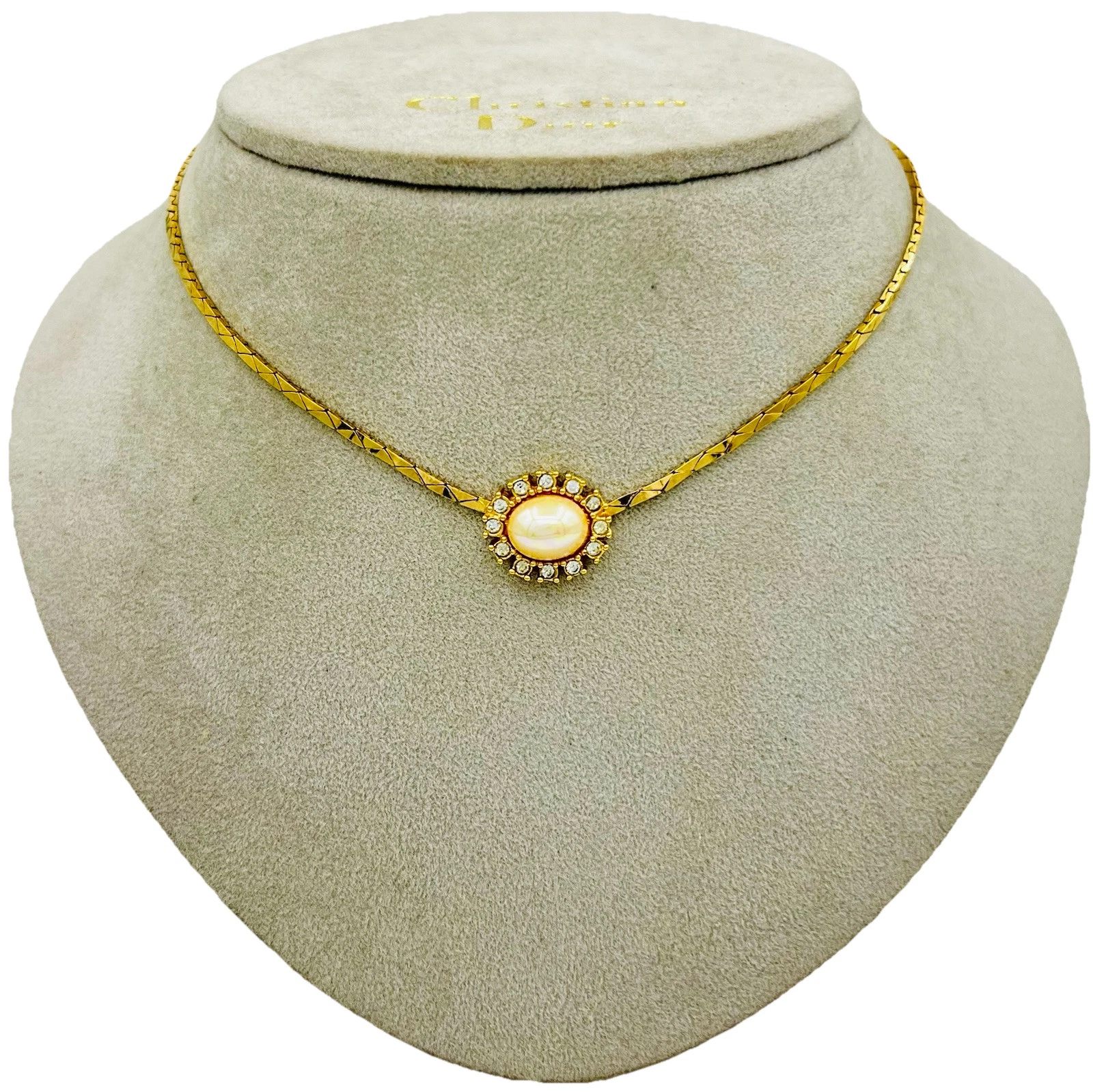 Collana come nuova vintage DIOR perle sintetiche cristallo placcato oro girocollo circa 38 44 cm.