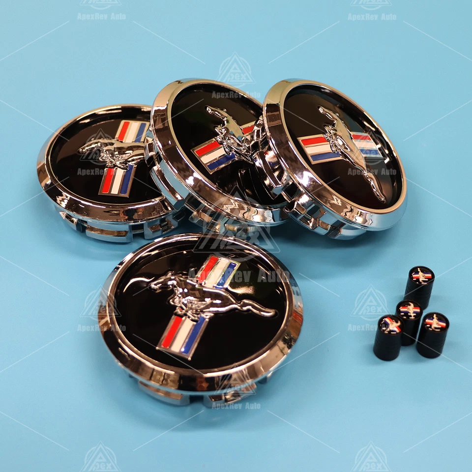 8 Pcs Wheel Rim Center Caps & Air Caps For Mustang GT Bullit Running Horse 68mm - Image 2 of 4