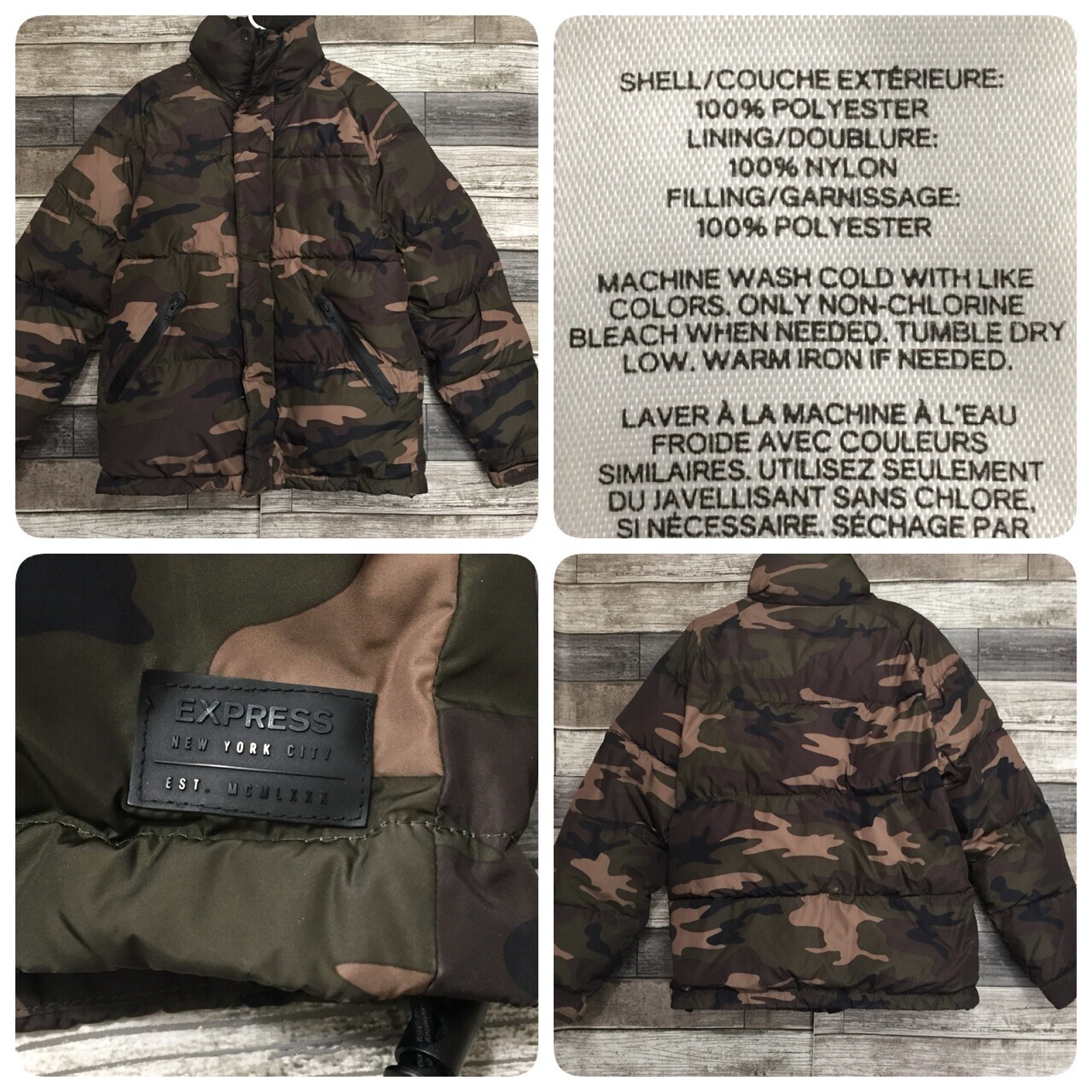 Express Camo Puffer Jacket Men’s Small Full Zip Snap … Gem