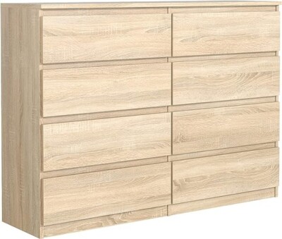 Kommode Eiche-Sonoma mit 8 Schubladen 120 cm, Klamotenschrank