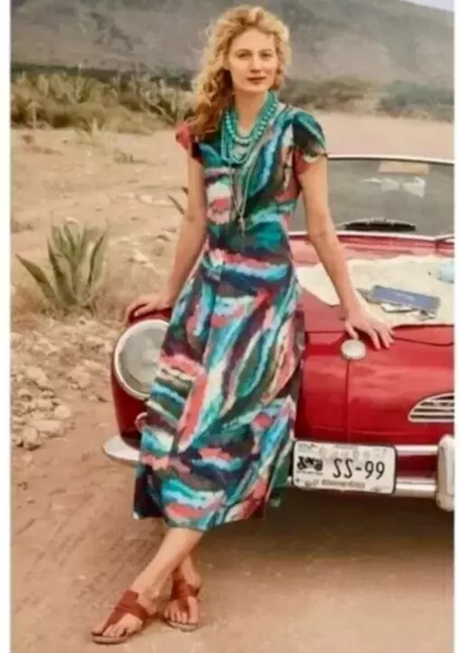 NEW Soft Surroundings Zina Watercolor V Neck Dress Maxi XL