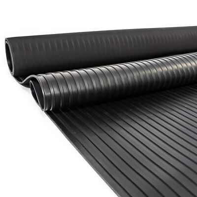 Gummi antirutsch Bodenschutzmatte grobe Riefen Rillen Rippen Schwarz B-100 cm