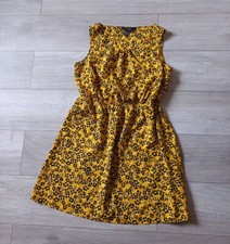 New Look Yellow Gold Floral Dress Flared Smart Casual Ditsy Skater Holiday UK12