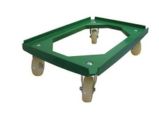 Scooter de transporte / scooter de caja 600x400 mm verde con 4 ruedas de PU blandas, sin rastro