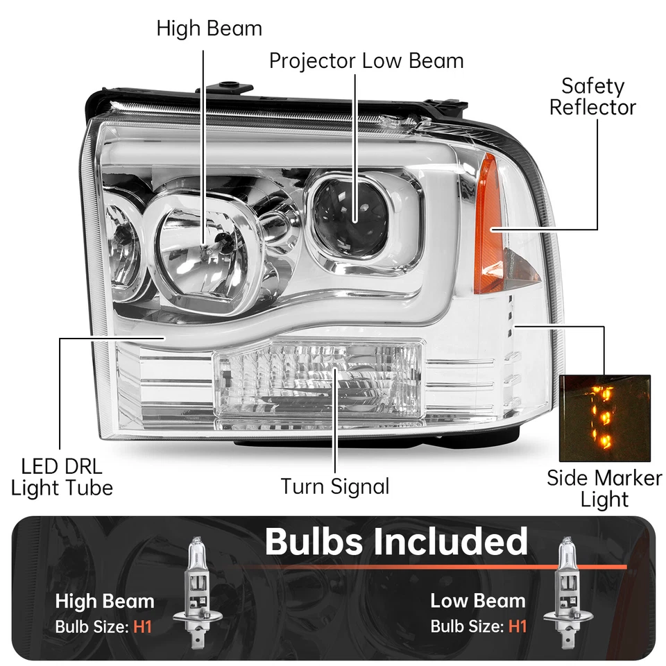 Proyector Para 05-07 Ford F250-550 F350 F450 Super Duty Faros Lámparas LED DRL Foto 2 de 4