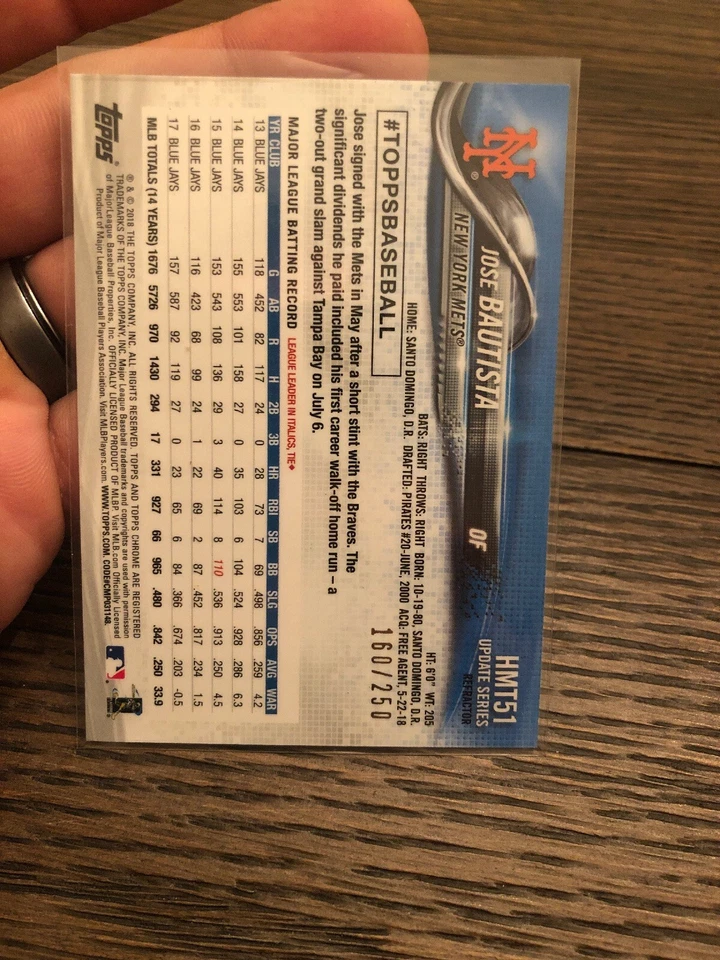 2018 Topps Chrome Jose Bautista Refractor /250 Mets # HMT51 - Image 2 of 2