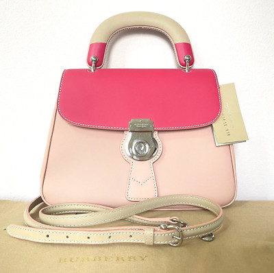 Authentic Burberry DK88 Top Handle Handbag Medium Pink/Tan