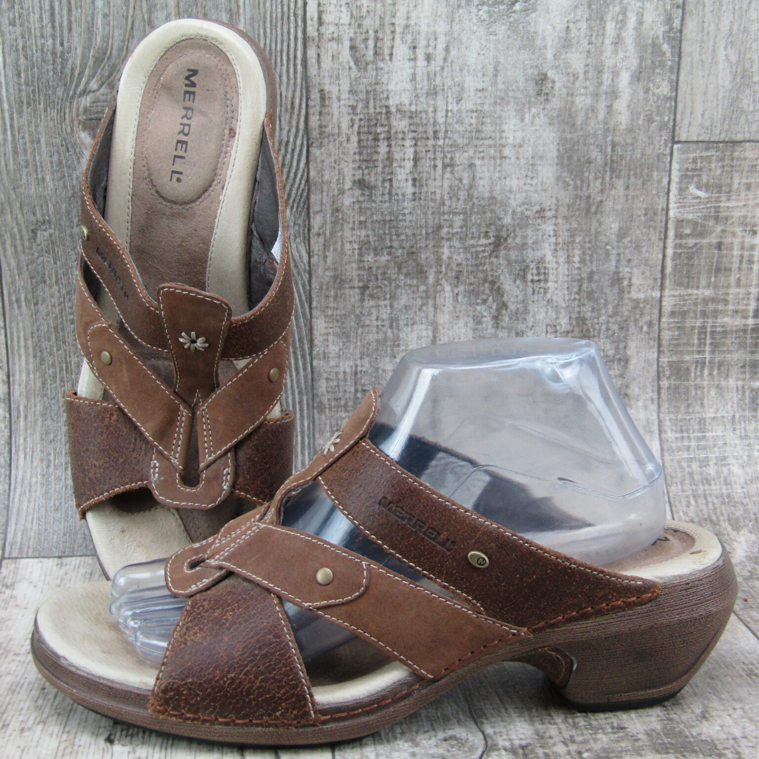 Merrell J89392 Luxe sandali bassi casual in pelle marrone scarpe donna 9