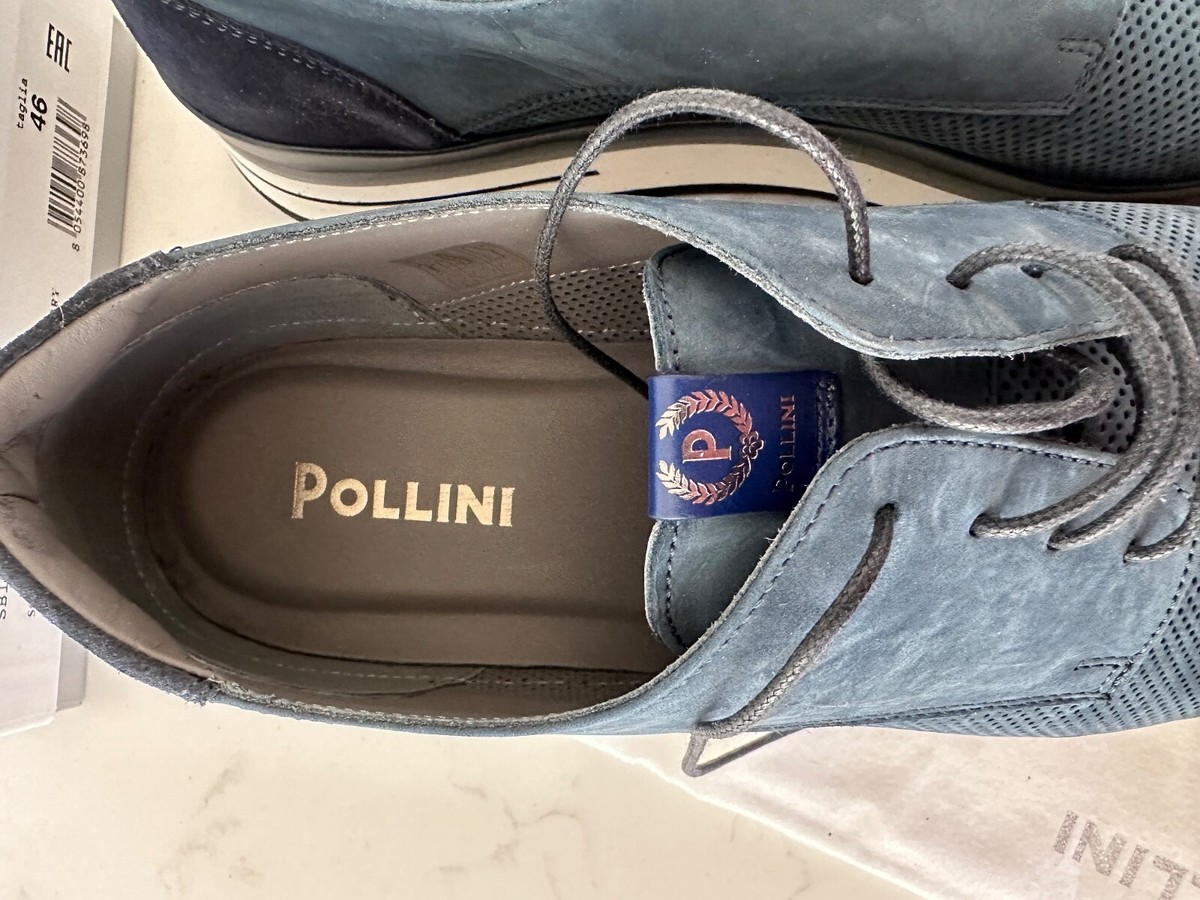 POLLINI blue suede/ leather loafers Size 13M Euro 46 Hand  display picture 1
