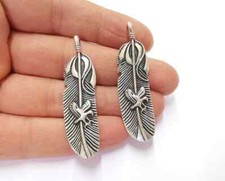 2 Pieces Feather Charms Antique Silver Plated jewelry accessories