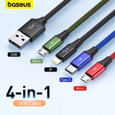 Cable carga rapida para Samsung Galaxy/iphone tipo C 4x1 para todos los modelos