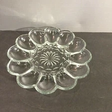 Vintage Indiana Glass Heavy Clear Deviled Egg Plate or Oyster Dish; 10 inch