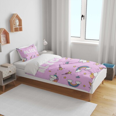 Personalised Custom Name Unicorn Ice Cream Kids Cot Bed Duvet