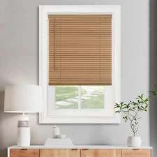 32x64 Cordless Light Filtering Mini Blinds Woodtone Child Safe PVC Blinds
