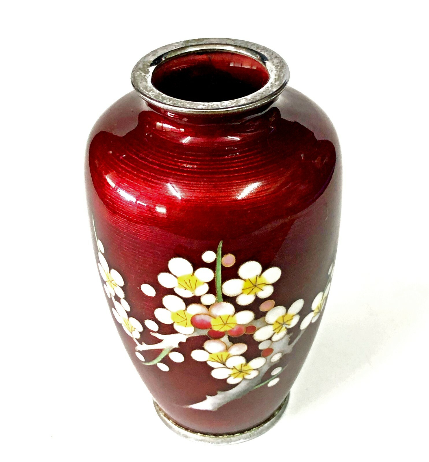 Japanese Metal Flower Vase Kabin Ikebana Sakura Cherry Blossom Pattern