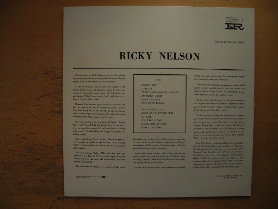 RICKY NELSON Same s/t LP Holland RE EX(-) - Image 2 of 2
