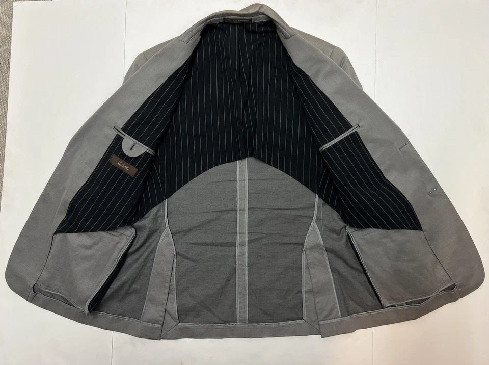 Men's Tasso Elba Gray 100% Cotton 2-Button Double Vent M (39-41)  Blazer Jacket - Image 3 of 4