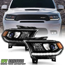 2016-2020 Dodge Durango Black Halogen LED DRL Projector Headlights Headlamp Pair