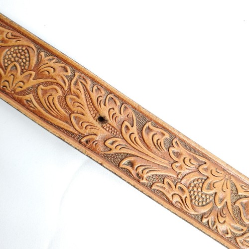 Western Floral Leaf Tooled Leather Belt Brown Boho Hippy 30" 1 1/2" - Picture 2 of 5