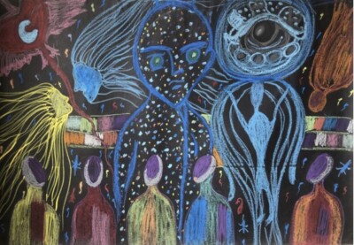 Zeichnung von Pastell auf Papier 