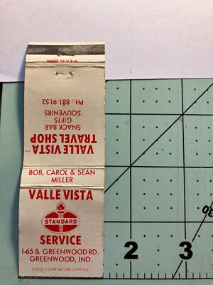 Matchbook Cover - Valle Vista Travel Shop Standard Service Greenwood Indiana