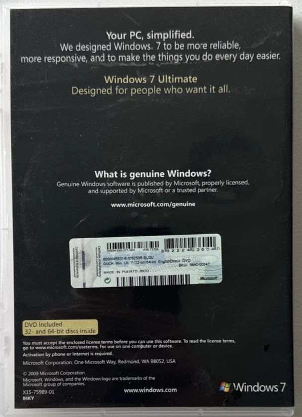 Discos Windows 7 Ultimate Edition de 32 bits y 64 bits *SIN CLAVE DE PRODUCTO* Foto 2 de 4