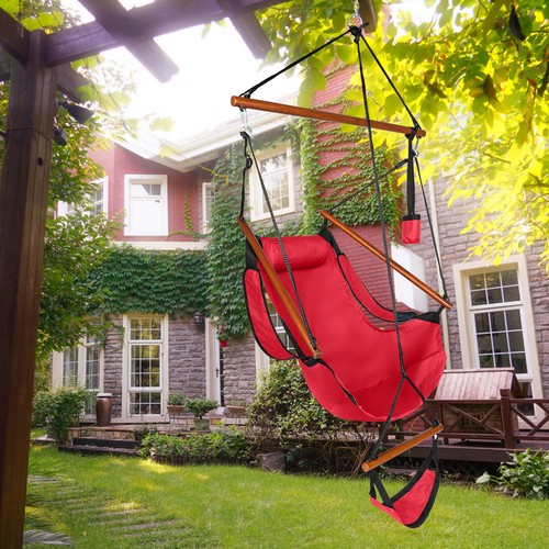 Hanging Chair Oxford Cloth Patio Seat with Cup Holder Red 100kg