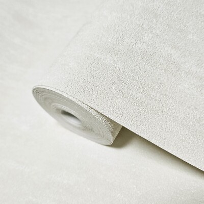 Embossed off white cream faux concrete plaster textured contemporary wallpaper