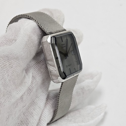 Men's Vintage Wrist Watch TIMEX Dynabeat Date Silver Tone Smokey Crystal - Picture 4 of 11