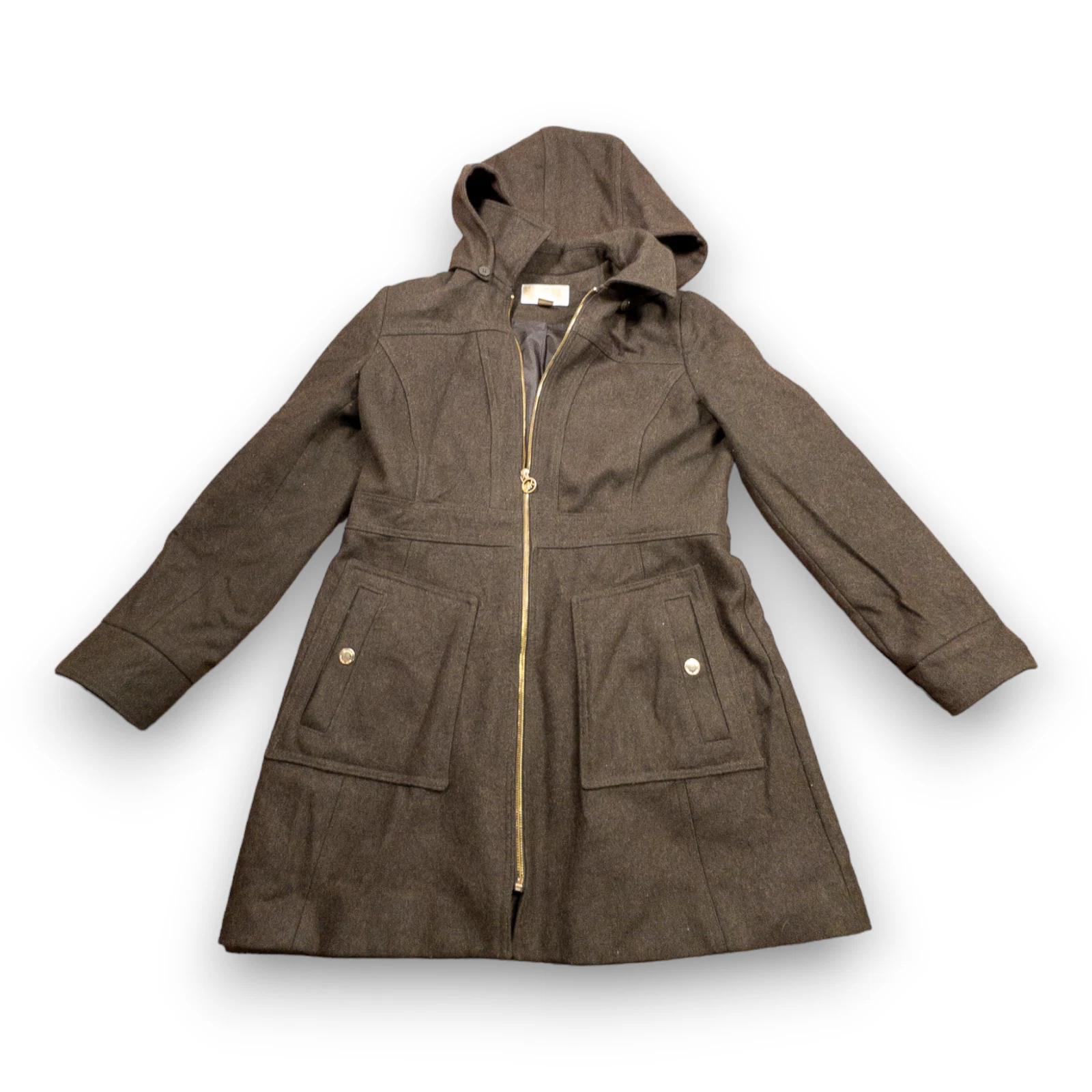 Cappuccio Rimovibile Michael Kors Miscela Lana Donna Media Cerniera Intera Cappotto Giacca Esterna