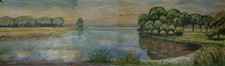 Pintura al óleo de paisaje fluvial: arte original vintage en lienzo grande, firmado