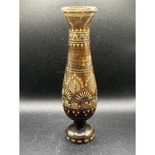 Vintage Artisan Wooden Turned Bud Vase w/ Etchings Carvings - 9.5" Detailed