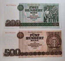 Banknoten 200 + 500 Mark 1985 DDR Kassenfrisch 