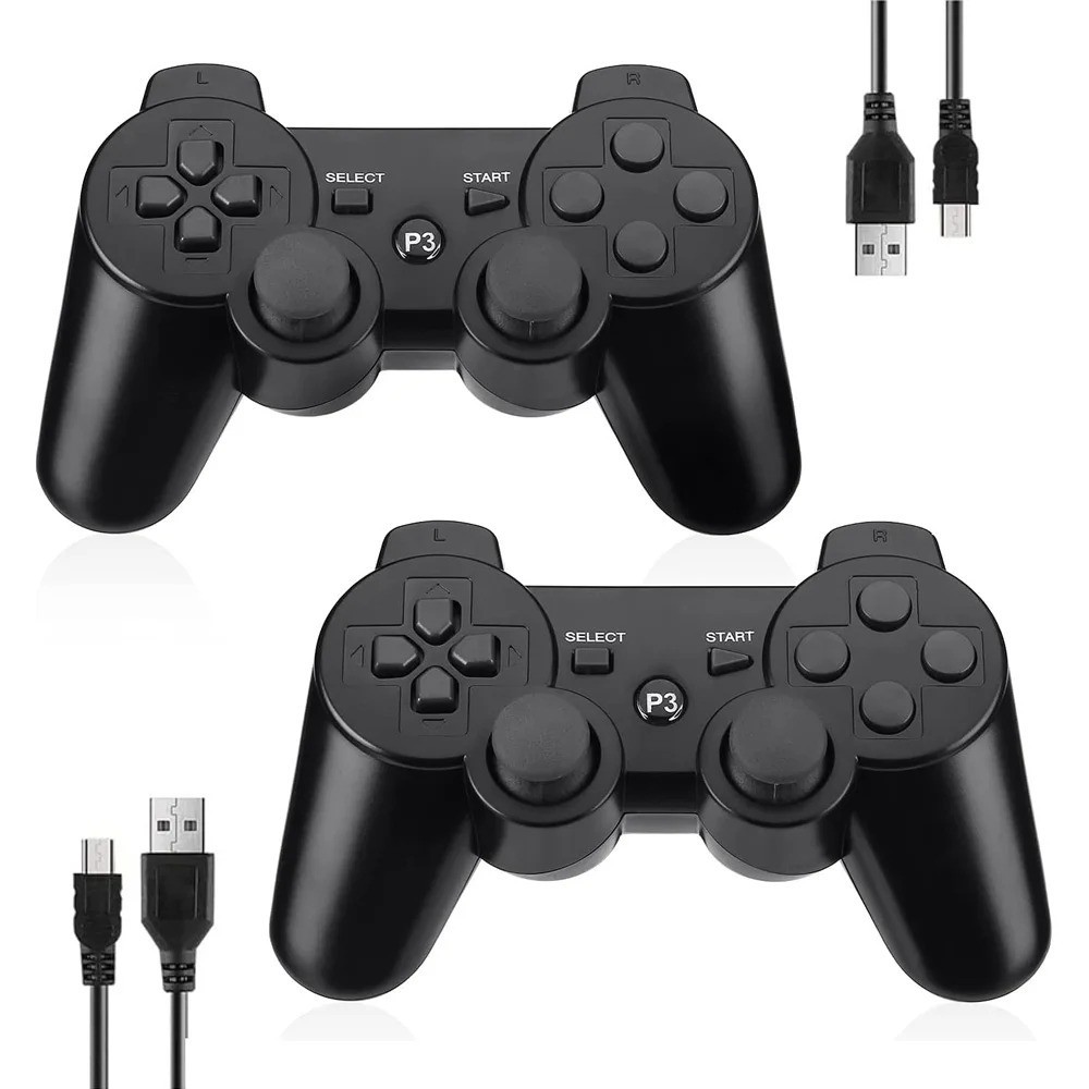 Pack de 2 manettes sans fil Bluetooth pour console PS3 coloris noir avec double vibration