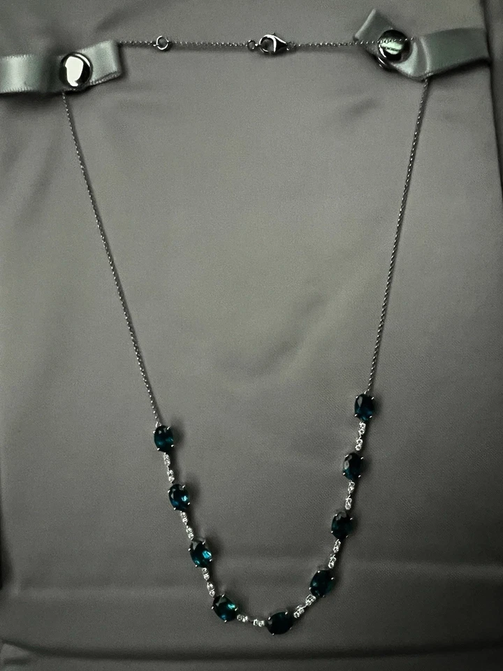 IMPRESIONANTE Collar Oro Blanco 14kt NATURAL Zafiro y Diamantes Estate Ver Papeles Foto 3 de 3