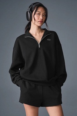 Authentic Alo Yoga Accolade 1/4 Zip Pullover Black Brand New With
