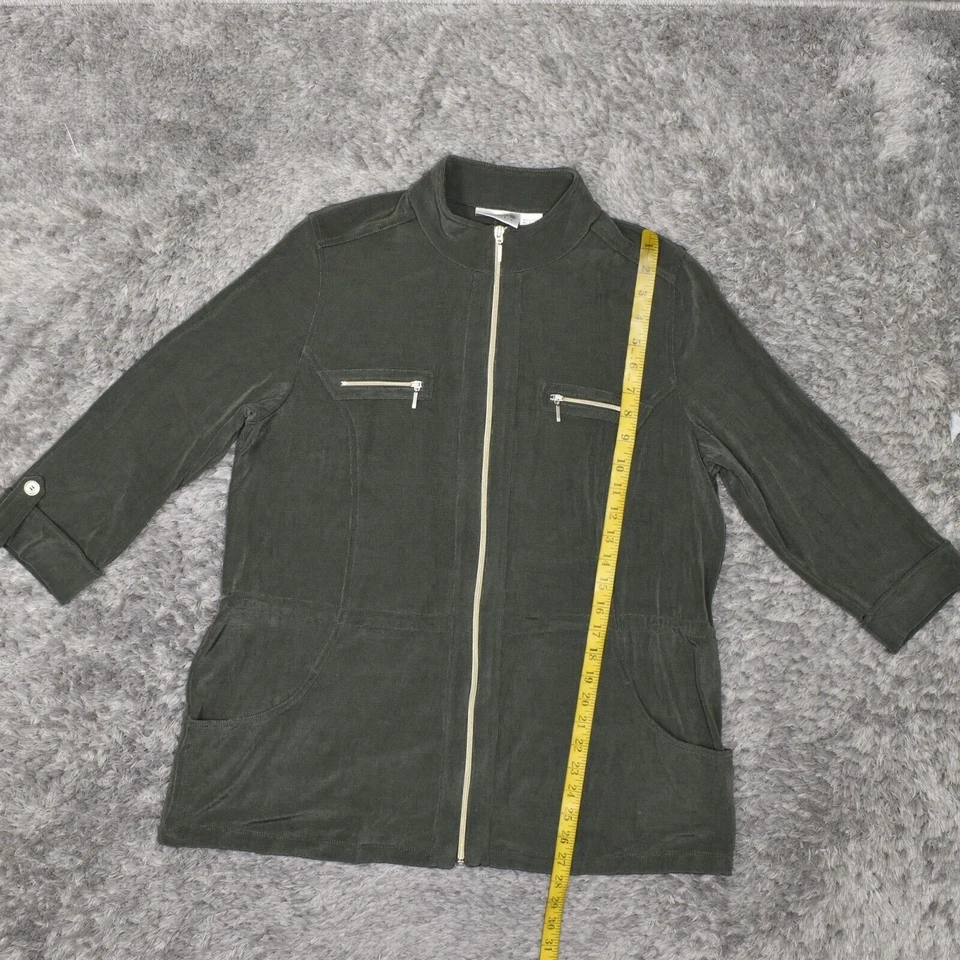 Chico's Women's Size 2 Basic Jacket Green Acetate 3/4 Sleeve Zip Solid - Image 2 of 4