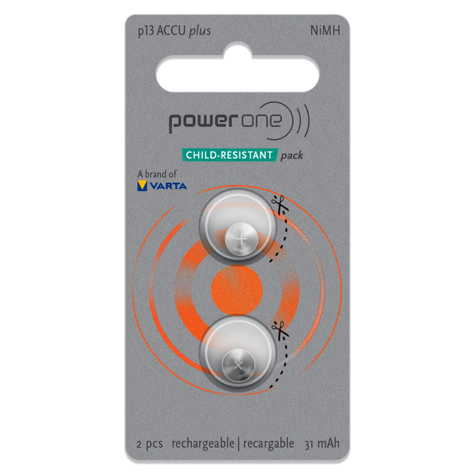 Power One ACCU Plus Size 13 Hearing Aid Battery (Pack of 2) 