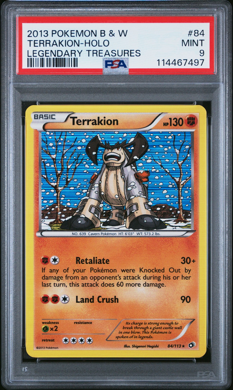 2013 POKEMON B&W LEGEND TREASURES #84 TERRAKION-HOLO PSA 9 - Main Image