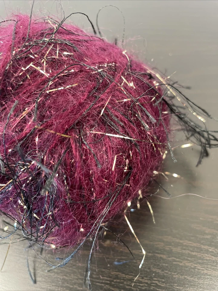 Unbranded Mohair/Rayon/Metallic Eyelash Yarn in Plum/Black/Silver - Image 2 of 3