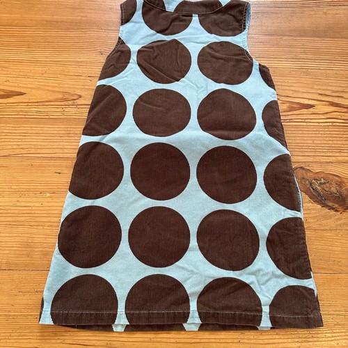 Mini Boden light blue brown polka dot corduroy overall dress SIZE 7 - Picture 4 of 4