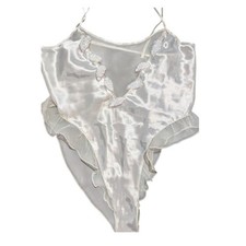 Vintage Gold Label Victoria's Secret White Teddy Sequin Ruffle Bodysuit M Y2K