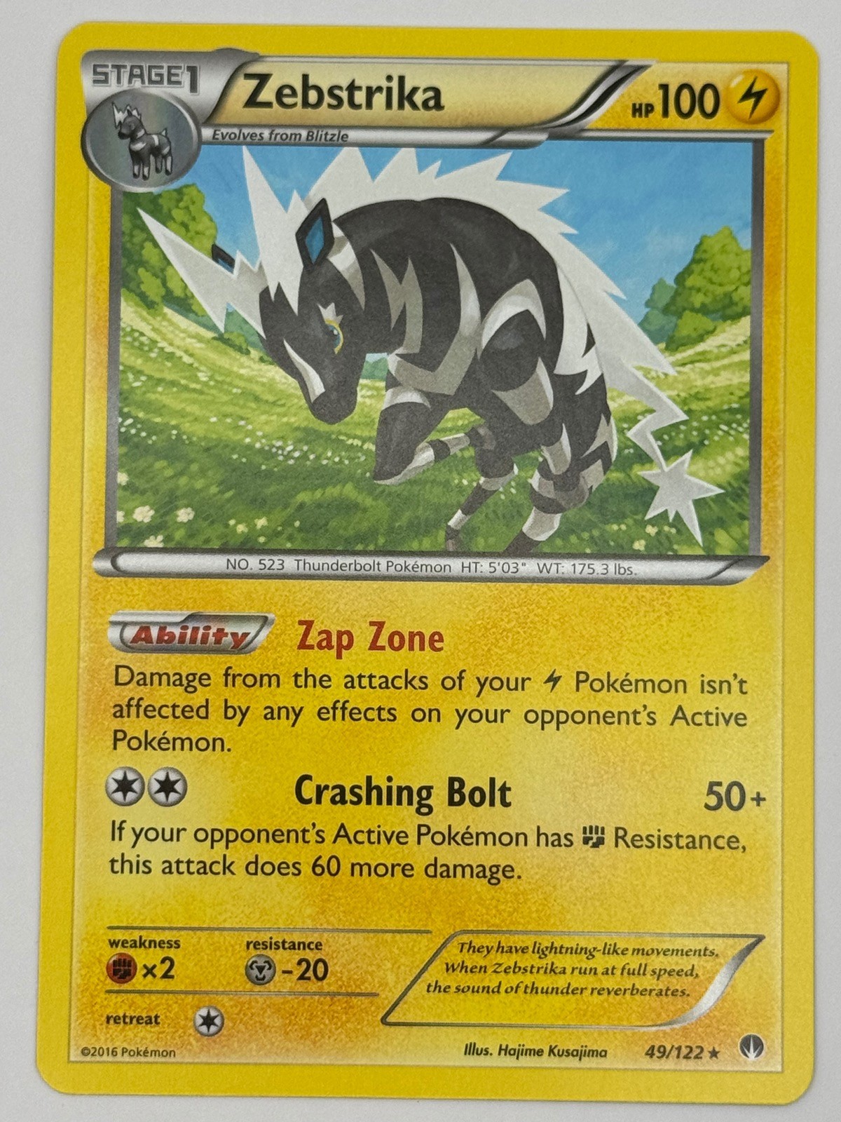 Zebstrika 49/122 NM/M R BREAKpoint Pokemon NON-HOLO