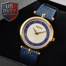 Box "New Batt" Vintage GUCCI 2000M 30mm Quartz Shelly Line Gold Blue Men's Watch