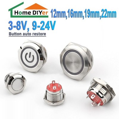 Short 12-22mm Push Button LED Metal Switch Momentary Latching 3-24V With wires
