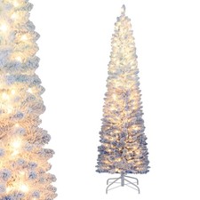 6 FT Snow-flocked Artificial Christmas Tree w/220 Warm White LED Lights, 8 Modes