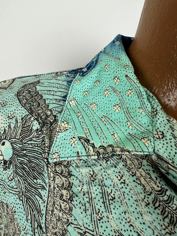 Vintage 90s Paisley Shirt Men Large Peacock Bird Floral Hawaiian Hippie Rayon - Image 3 of 4