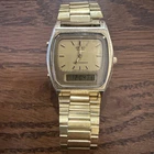 Seiko Men's Vintage 1970s / 1980s GoldTone Ana-Digi Quartz Alarm Watch H448 Runs